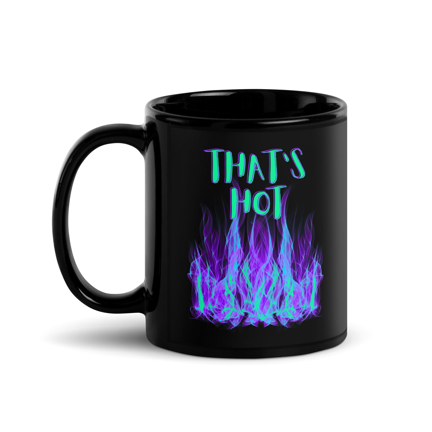 "That's Hot" Black Mug - Purple and Green Flame Edition